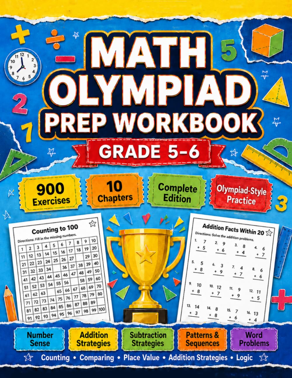 Math Olympiad Prep Workbook Grade 5-6: More than 700 exercises in Number Theory, Operations, Fractions, Decimals, Ratios, Equations, Geometry, Data, Probability, and Answer Key | Ages 10-12