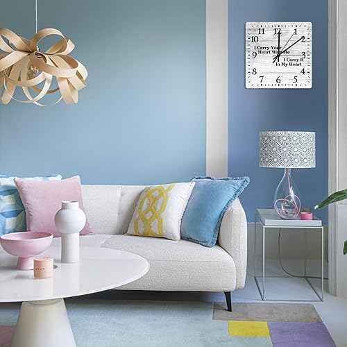 Miniatura 6 de Reloj de pared cuadrado con texto en inglés I Carry Your Heart with Me I Carry It in My Heart, reloj de pared grande con citas, funciona con pilas,