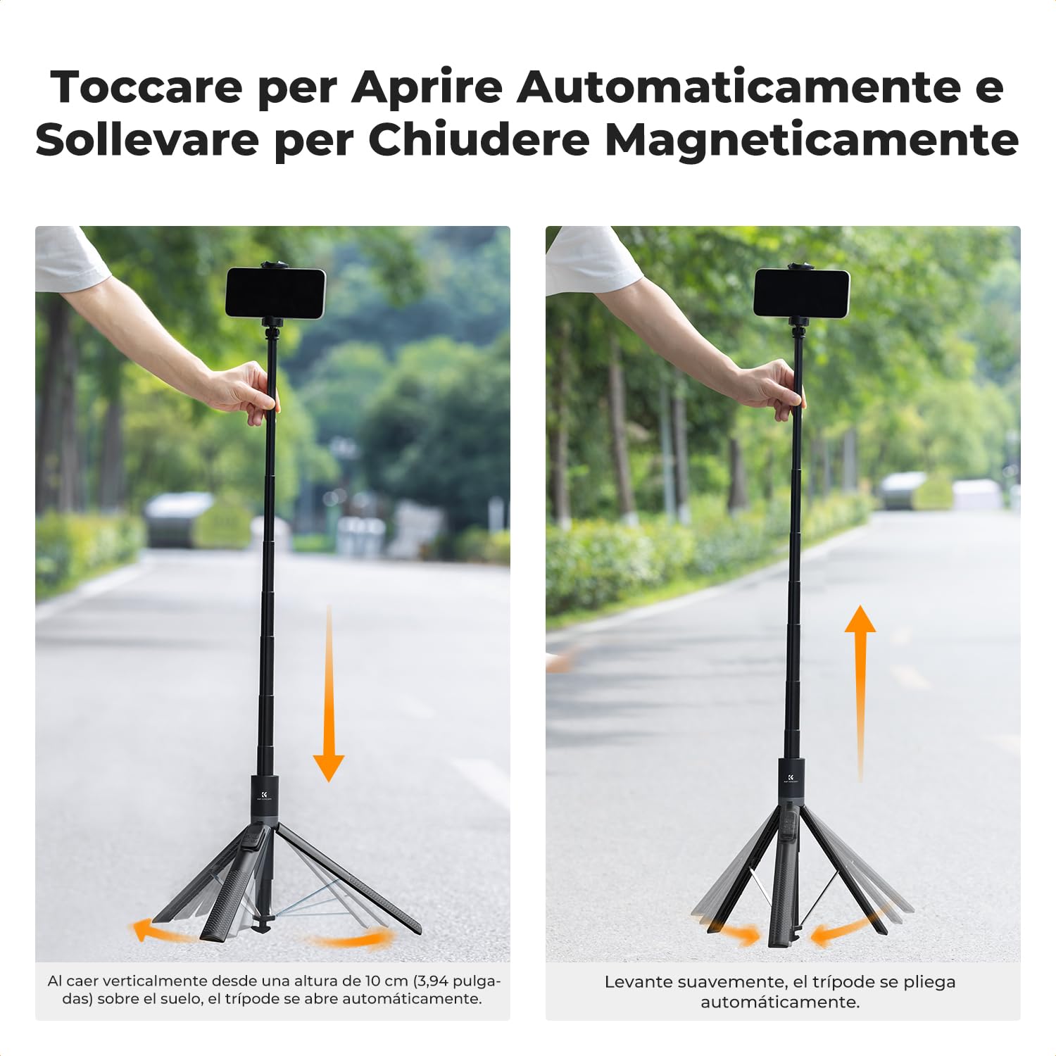 K&F CONCEPT 175cm Bastone Selfie Auto-Apertura, Treppiede Selfie Stick con Telecomando Bluetooth & Slitta a Freddo, 360° Rotazione, Treppiede Smartphone per Viaggi, Vlogger, iPhone/Samsung