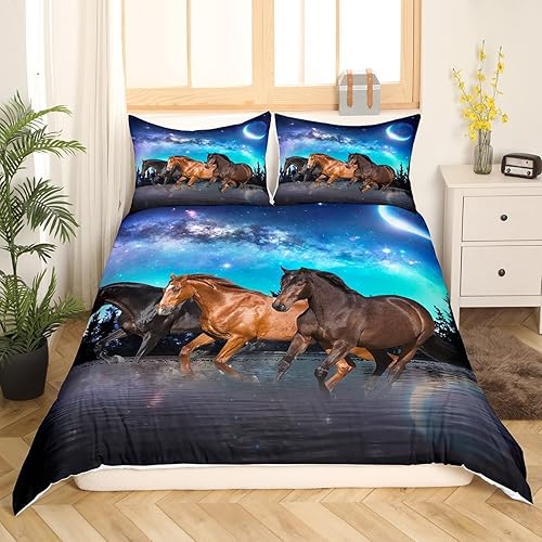 Miniatura 2 de Juego de ropa de cama de caballo para niñas y niños, funda de edredón rústica con temática de granja, tamaño Queen, funda de edredón de caballo