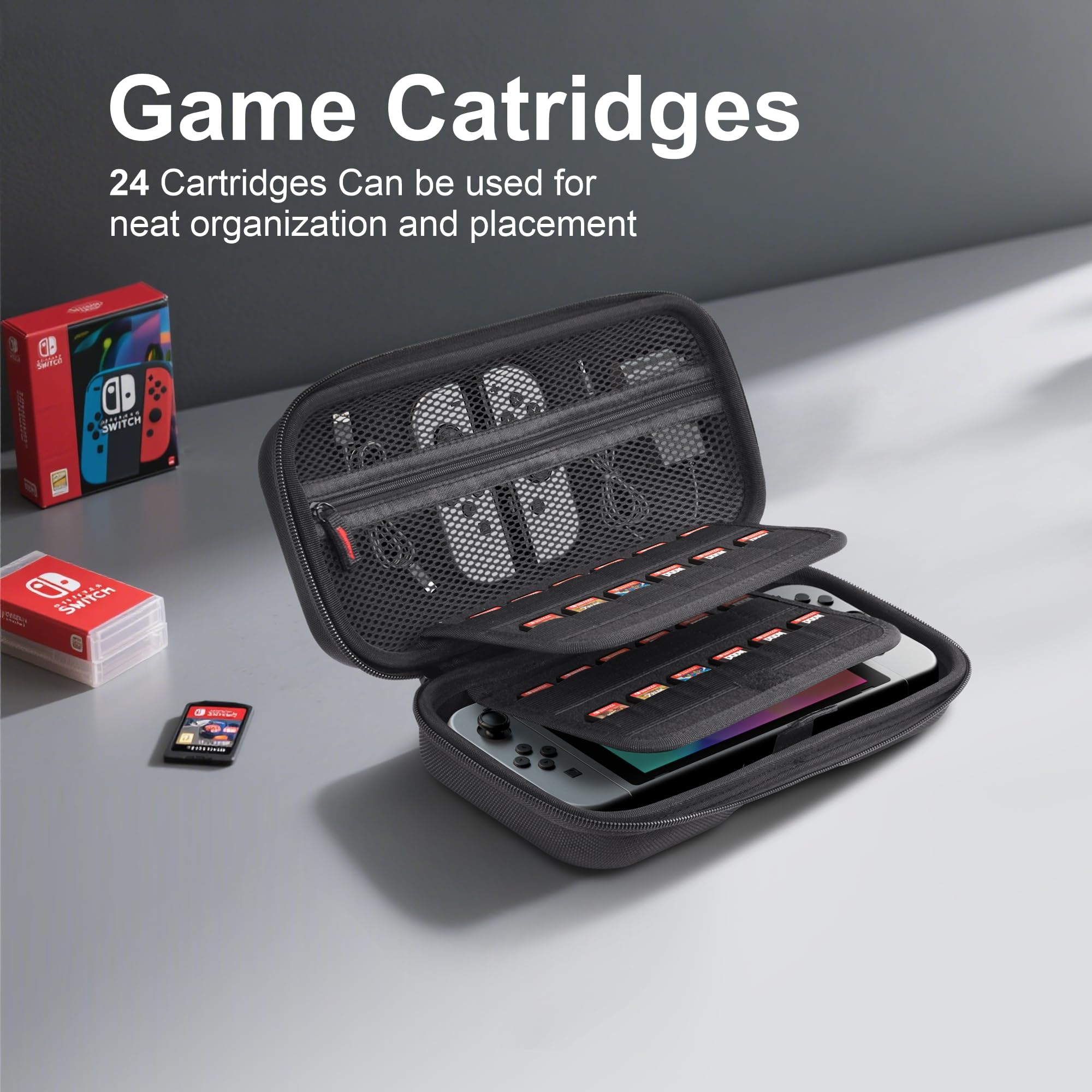 ERTYOIUJF Custodia da trasporto compatibile con Nintendo Switch 2 (2025), custodia da viaggio portatile con guscio rigido, ampio spazio con 24 cartucce per giochi per console Switch e accessori