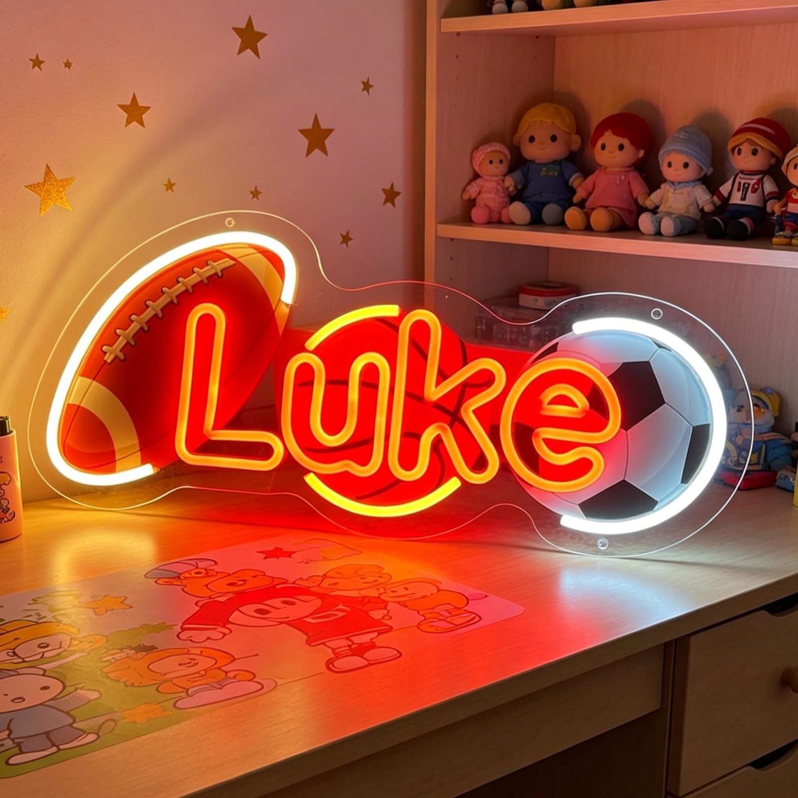 Spersonalizowany neonowy reklama LED z nazwą piłki sportowej, dekoracja ścienna, 3 piłki sportowe, idealny do pokoju dziecięcego, na urodziny, do barów, idealny prezent dla fanów sportu!