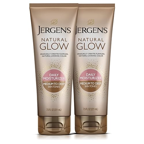 Jergens Natural Glow - Loción corporal autobronceadora, bronceado diario sin sol, tono de piel medio a profundo, hidratante diario con aceite de