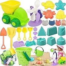 MOYKSRR Beach Toy, 28 Piece Set of Beach Toys for Children, Travel Sand Toys, Sand for Children's Sandbox with Sand Box, Water Wheel, Sand Moulds (Random Colours)