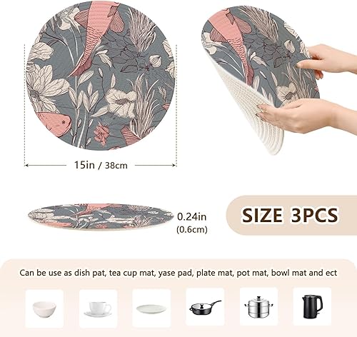 Miniatura 2 de Salvamanteles retro con patrón de peces dorados, a prueba de calor, 3 piezas, juego de agarraderas para ollas y sartenes calientes que absorben