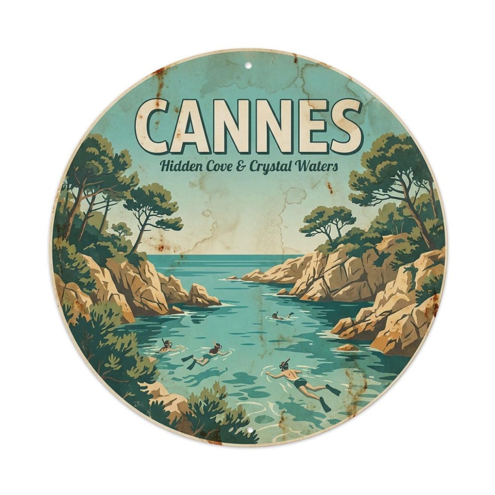 Riviera Travel Hidden Cove Crystal Waters France Cannes Metal Tin Sign