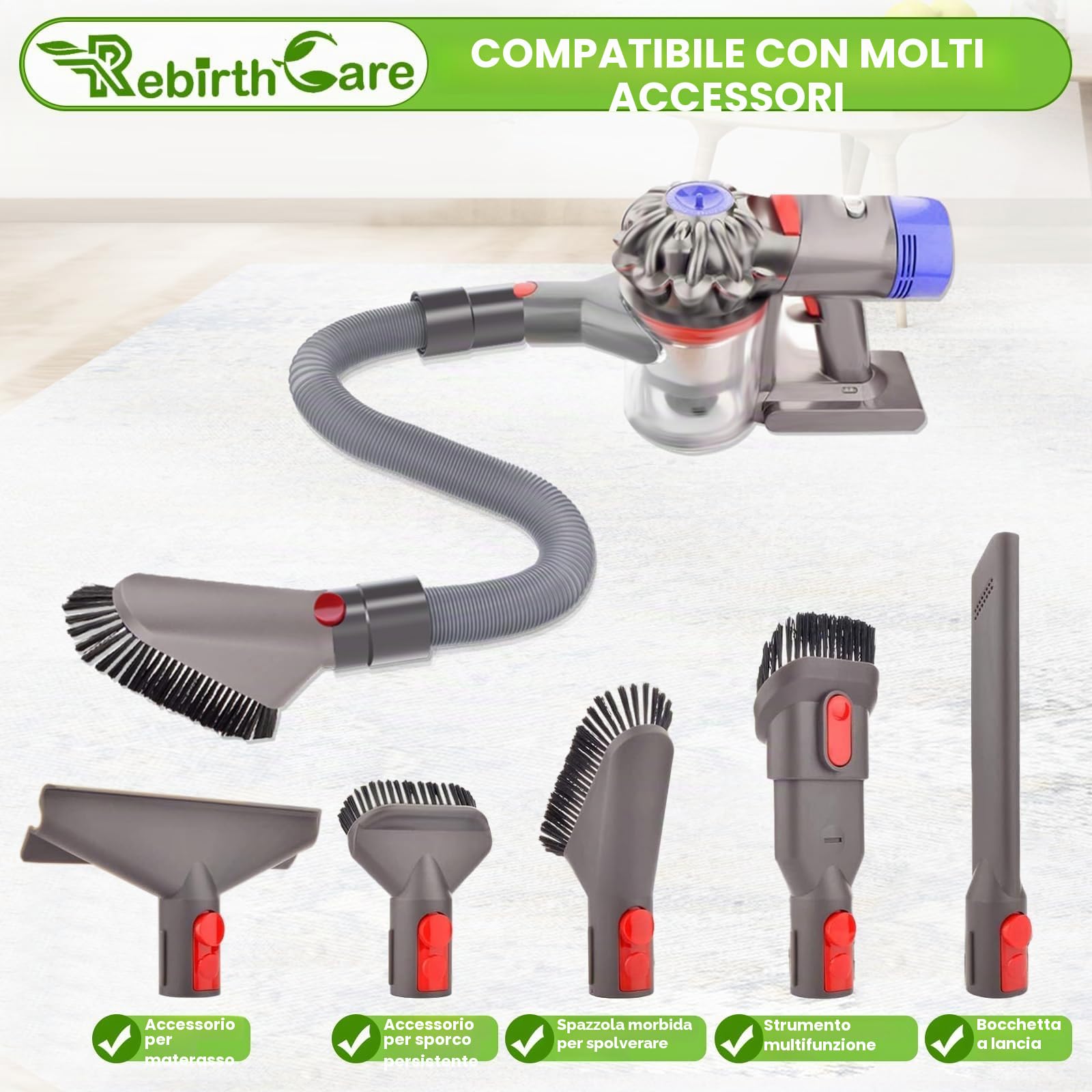 Rebirthcare Tubo Flessibile per Dy.son V15 V11 V12 V10 V8 V7 G5 SV10 SV11 SV12 SV14 Aspirapolvere - Accessorio di Ricambio Estensibile Fino a 172cm
