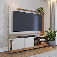 Estante Home Theater 2 Portas Jurerê 1800 Off White Matte/Freijó