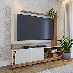 Estante Home Theater 2 Portas Jurerê 1800 Off White Matte/Freijó