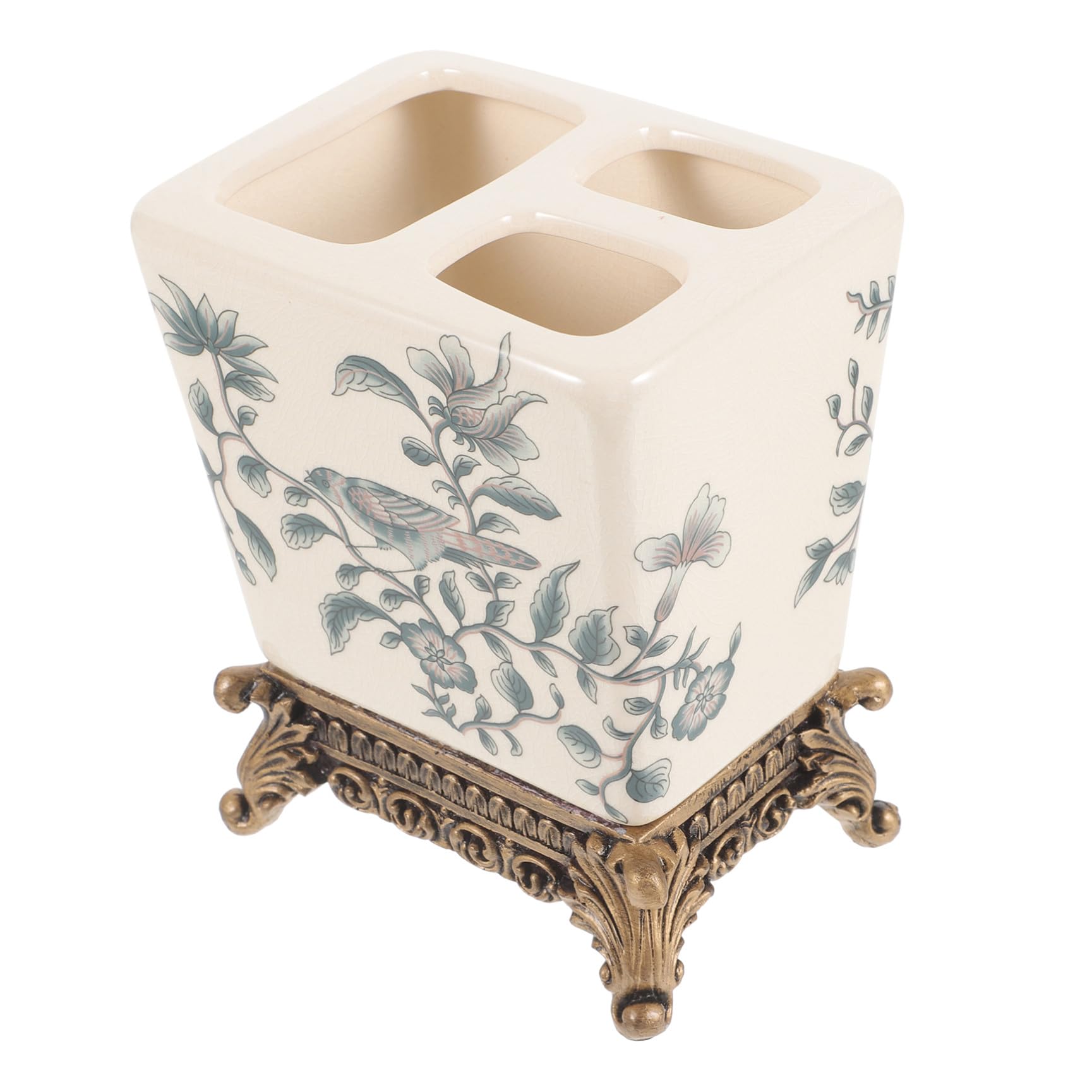 NUOBESTY Portaspazzolini in Ceramica Stile Vintage Europeo, Design Multifunzionale e Compatto per Bagno di Casa, per Spazi Ridotti e Uso Quotidiano