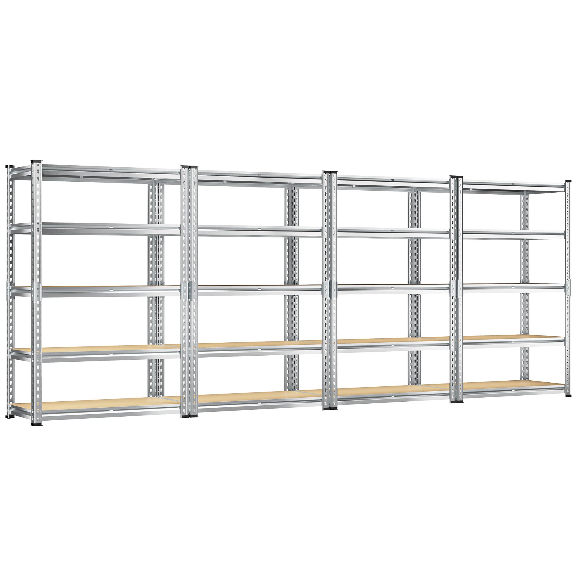 REIBII Garage Shelving, 5 Tier Storage Shelves Load 2400LBS, Adjustable Garage Shelving Heavy Duty, Metal Shelving Unit with Waterproof Columns, 35.5" W x 11.9" D x 72" H, Galvanized, 4 Pack