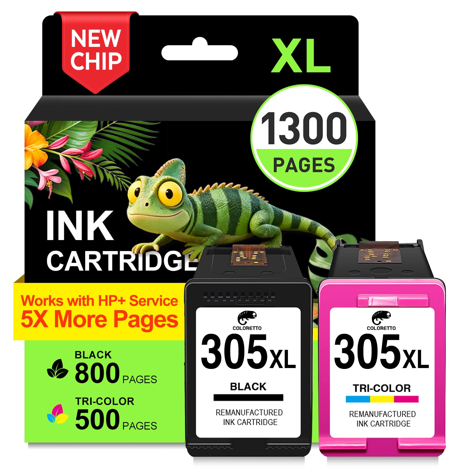 COLORETTO 305 XL Tinta para HP 305 XL Negro y Color DeskJet 2820e 2800e | Cartuchos hp 305 xl DeskJet 4220e 2810e 2820 2821e 2822e 2823e 4200e 4210e 4222e 4230e 4120e 4130e hp305 tinta Impresora 305