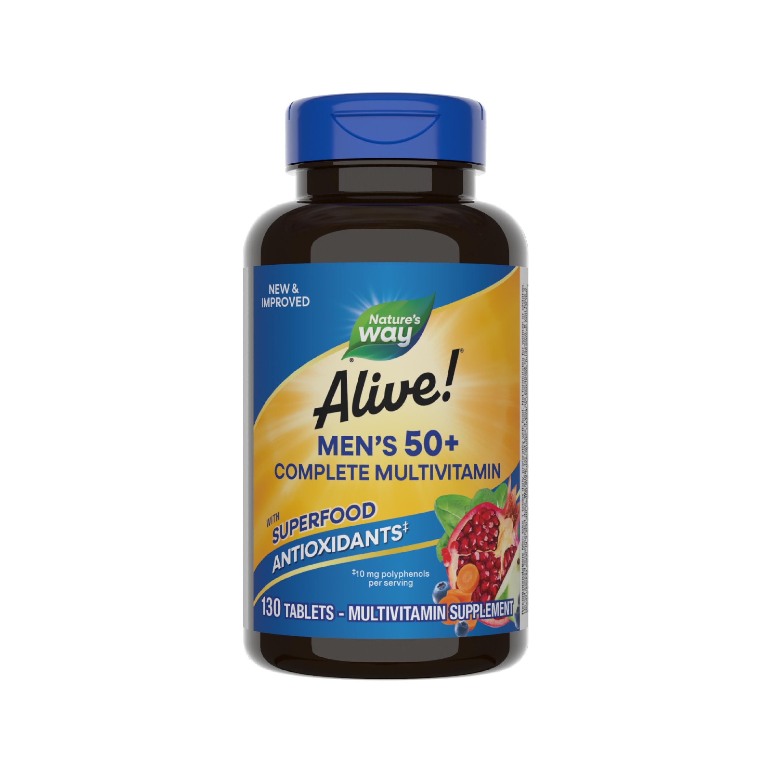 Alive! Men’s 50+ Complete Multivitamin, Supports Cellular Energy*, B-Vitamins, Gluten-Free, 130 Tablets