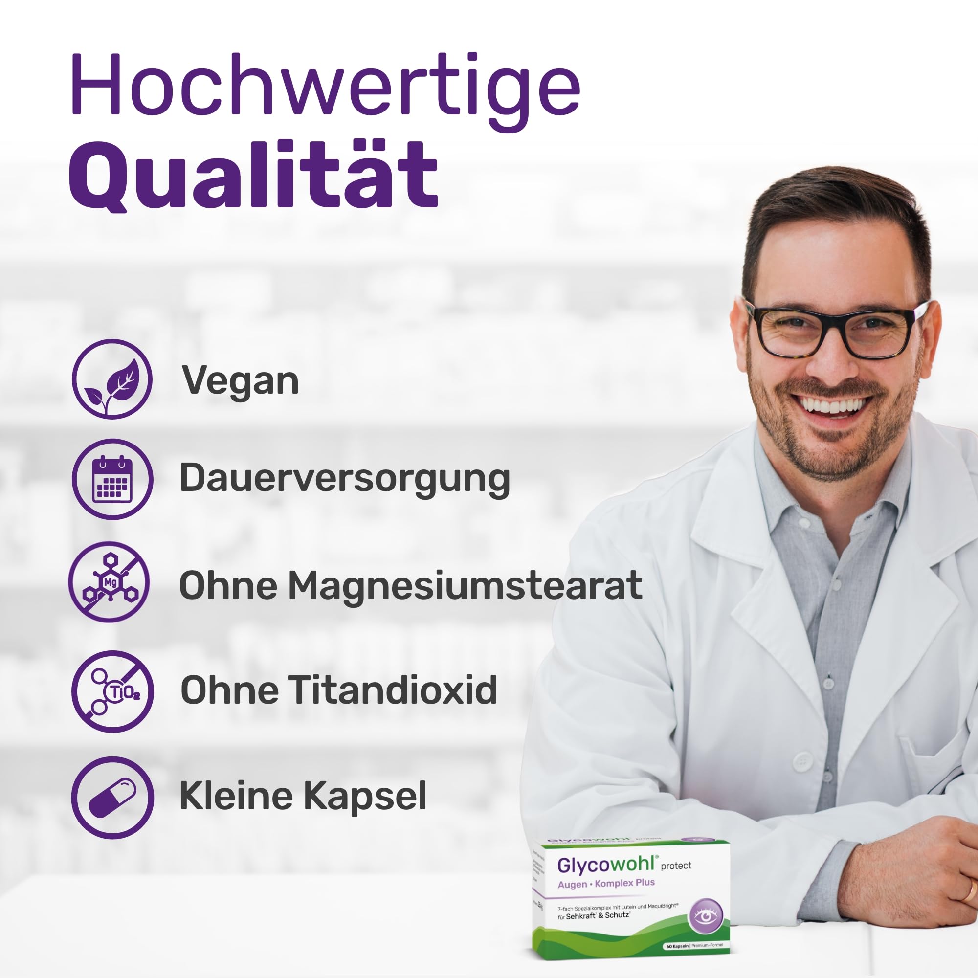 Glycowohl Augen Komplex Plus – Augenvitamine – Mit Lutein & Zeaxanthin | Premium Markenrohstoff MaquiBright® · Zink & Vitamin A für normale Sehkraft · Vitamin C & E für Zellschutz