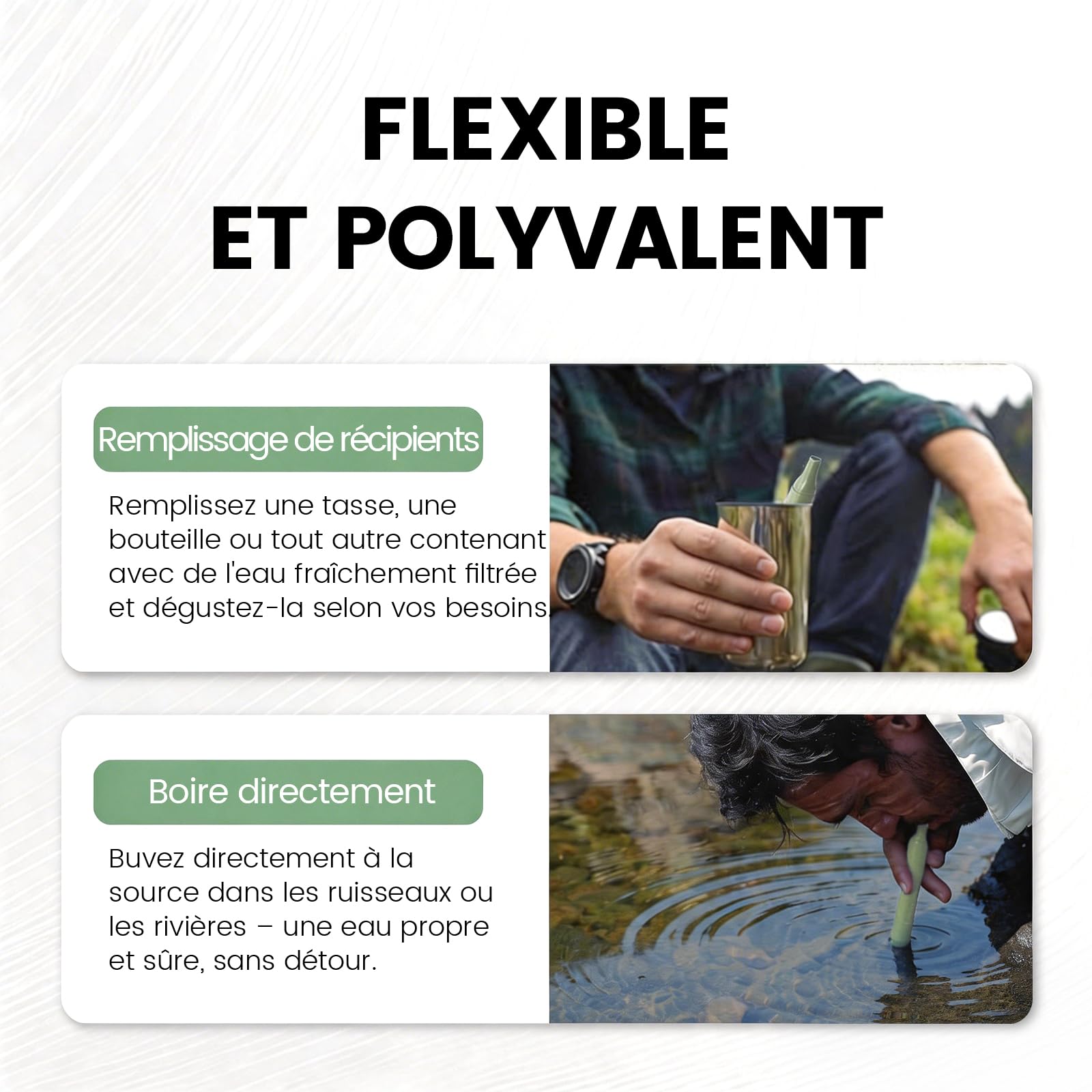Paille Filtrante Survie Triangle 0.01µm, Filtre à Eau Portable Léger 30g, Élimine 99.9999% des Impuretés, 1000L Filtration, Pour Camping Randonnée Voyage, Lot de 4, Vert