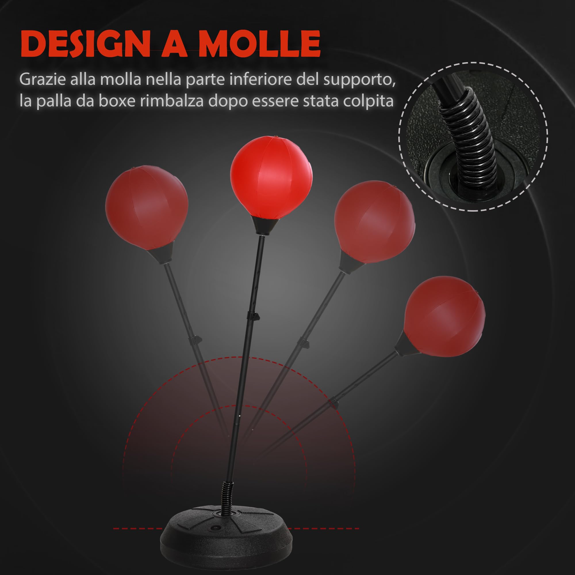 AIYAPLAY Set Punching Ball da Terra per Bambini con Guantoni, Pungiball Boxe con Altezza Regolabile da 122.5-147 cm, Età 5-10 Anni, Rosso