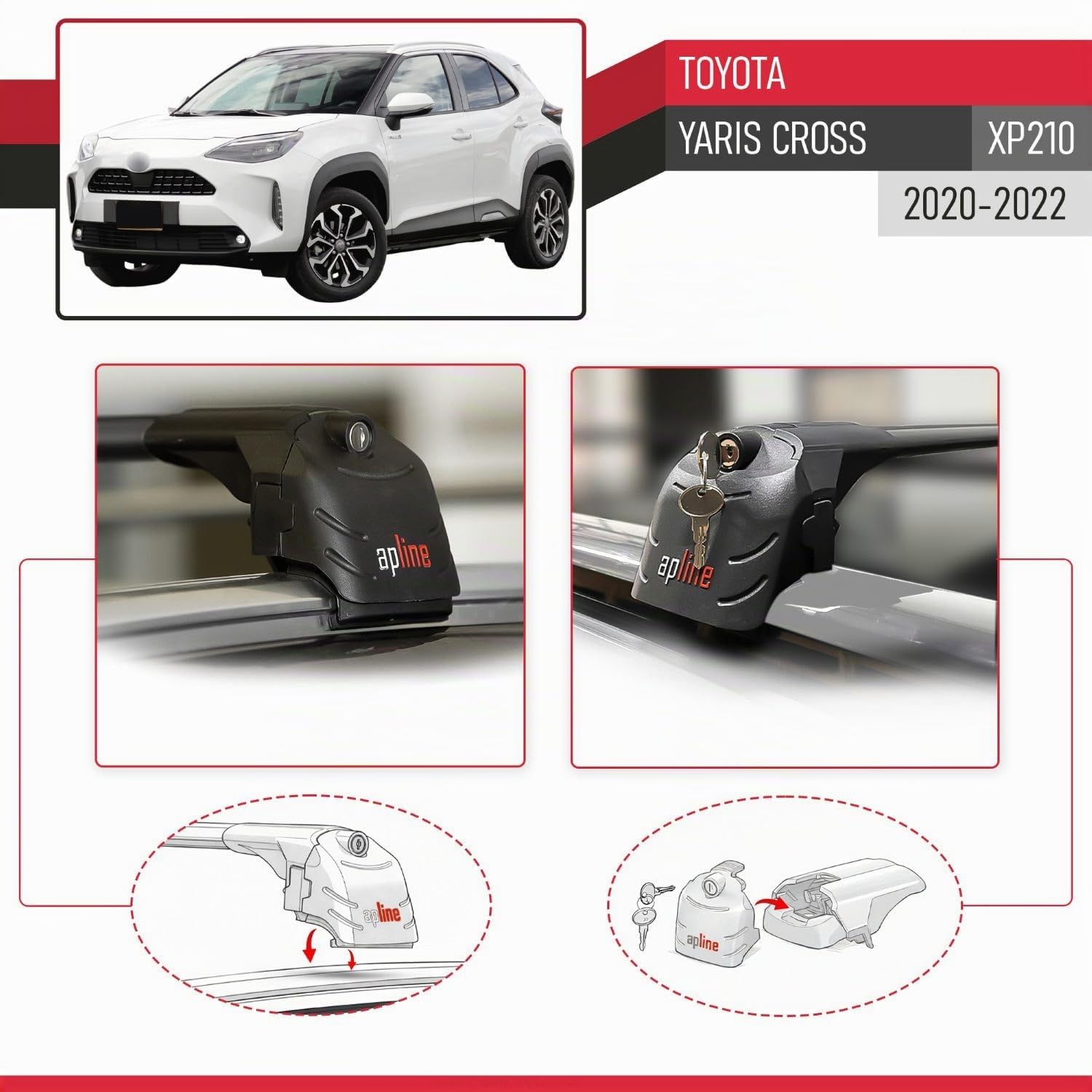 Compatibile con Toyota Yaris Cross (XP210) 2020-2022 Modello ACE-2 Barre Tetto Portapacchi Auto Barre Portatutto Nero Alluminio 2 Barre
