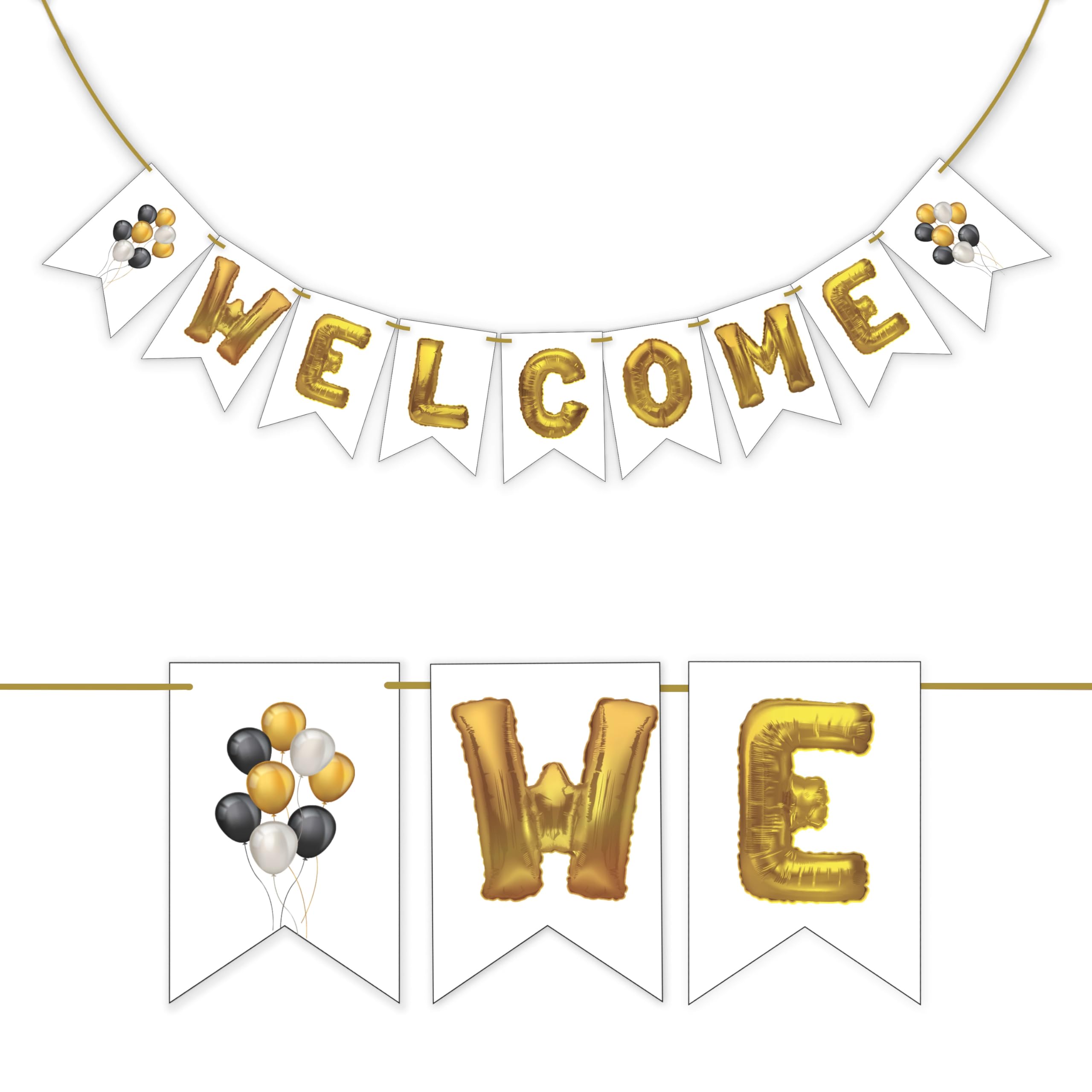 WOBBOX White & Golden Balloon Text "Welcome" Bunting Banner, Baby Shower Decoration Item, WOBOX1683, Welcome White, Medium