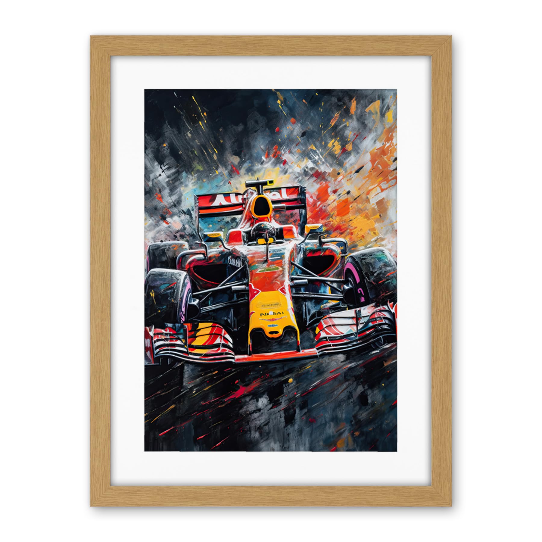Artery8 Race Car Driver Racing Action Shot Painting Artwork Framed Wall Art Print 18X24 Inch