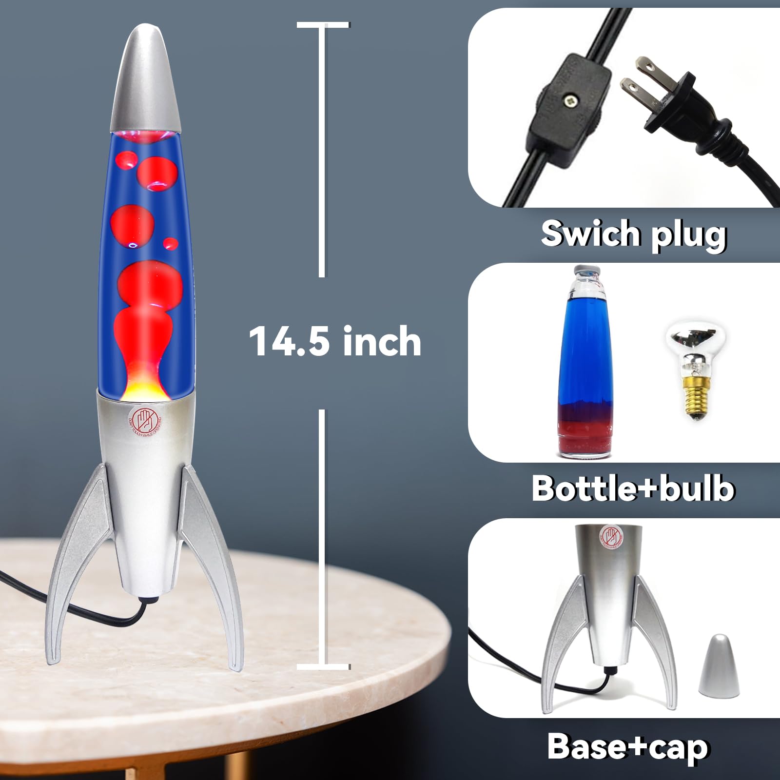 GANBIPU Original Magma Lamp with Blue Liquid and Red Wax, 14.5