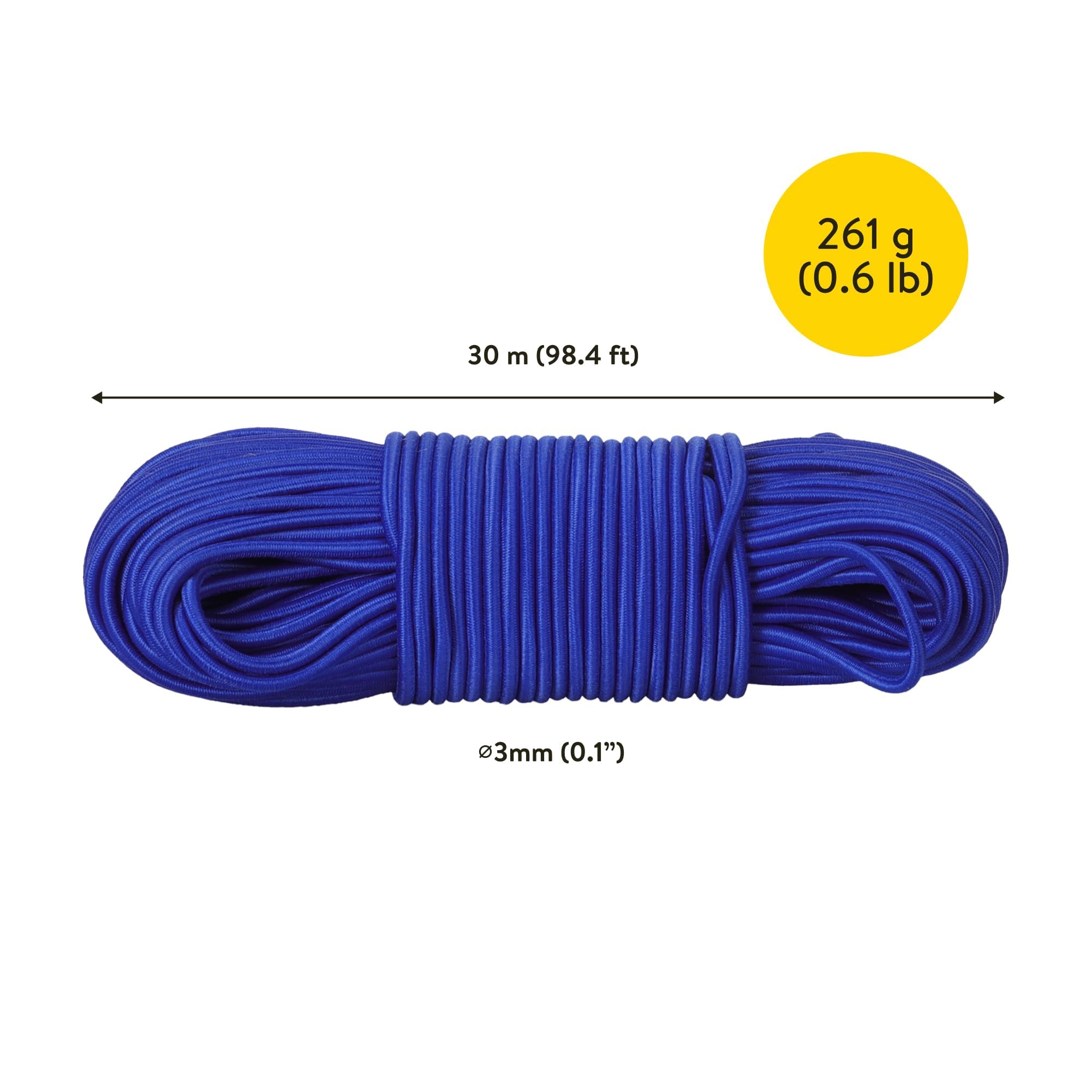 PRETEX Corda Elastica - Ø 3 mm x 30 m - Durevole per Teloni e Striscioni - Cinghia Portapacchi per Lavori Fai da Te e Imballaggio - Resiste alle Intemperie e ai Raggi UV - Blu
