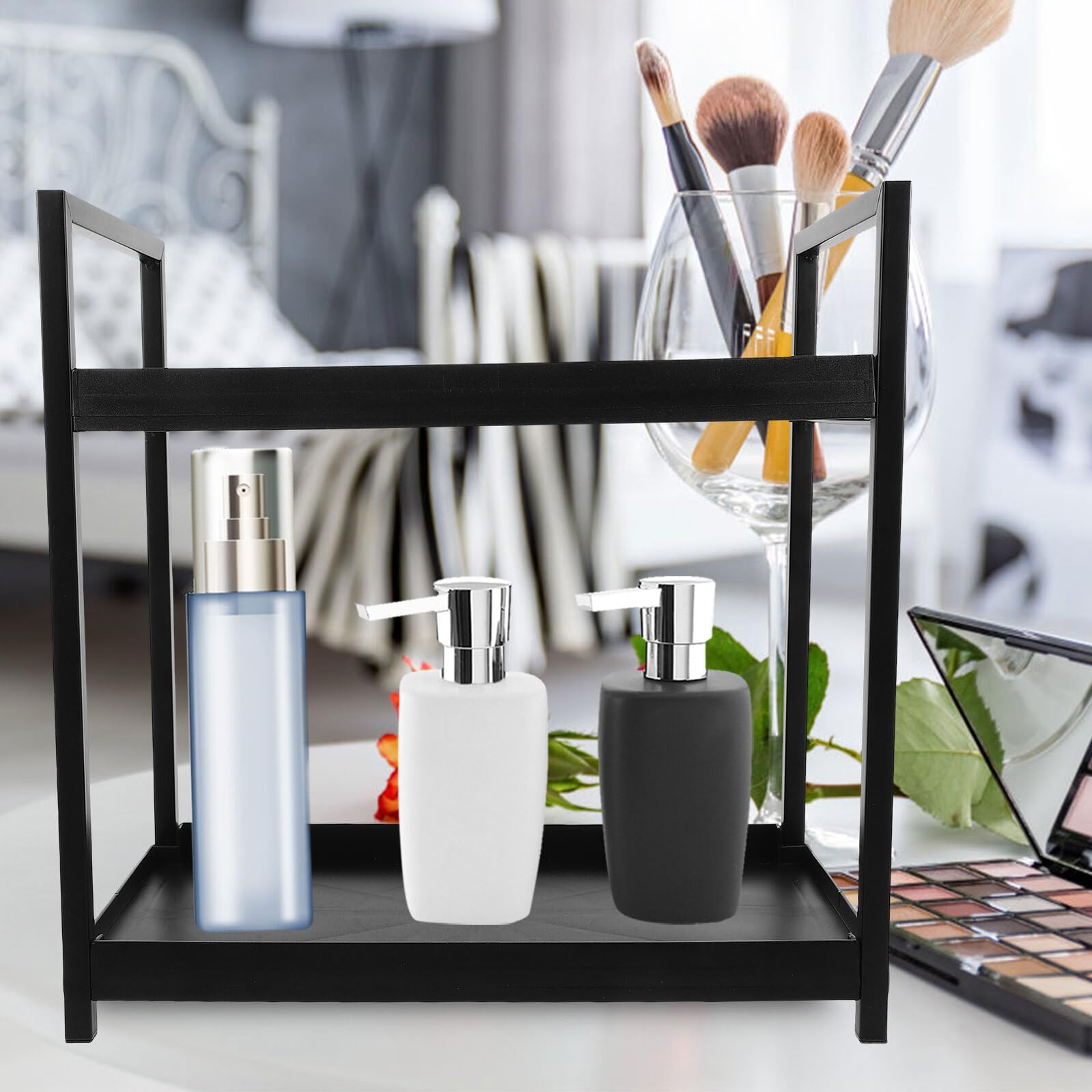 SHINEOFI Doppelschicht Ablage aus Kunststoff Badezimmer Organizer Kosmetik und Schmuckaufbewahrung Platzsparend für Tischplatte