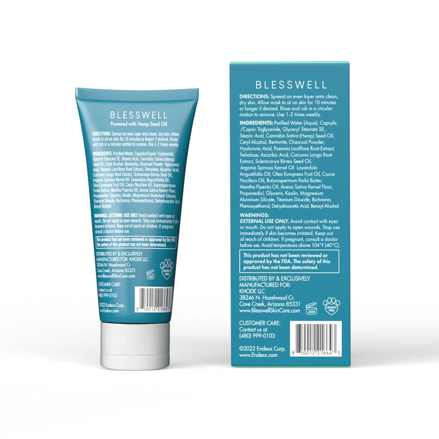 Blesswell Blue Charcoal Face Mask - Men's Natural Cleansing Skincare - Pore Reducing, Skin Hydrating, Brightening, Clay and Charcoal Facial Mask, For All Skin Types - Blackheads, Acne, Oily or Dry Skin (2-Pack)