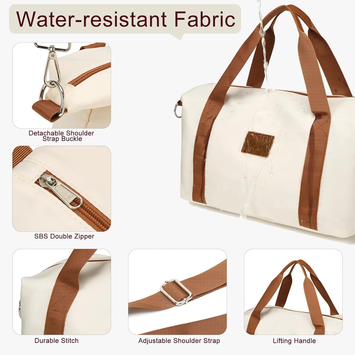 Somago Travel Duffel Bag Weekend Bag Carry On Tote Water Resistant Travel Essentials Sport Gym Bag for Men & Women Overnight Bag Luggage Bag with Trolley Sleeve for Hospital Business Trip（Beige）