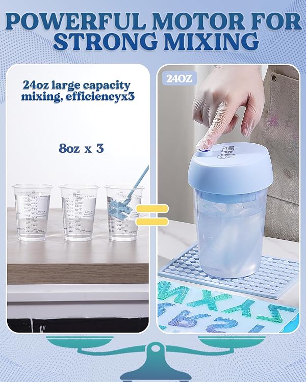 LET'S RESIN Upgraded Auto Resin Mixer, Hands-Free Easy Clean Epoxy Mixer with Silicone Mixing Cup, Rechargeable Electric Epoxy Resin Mixer for 24Fl.oz (Patented) by LET'S RESIN - Image 5