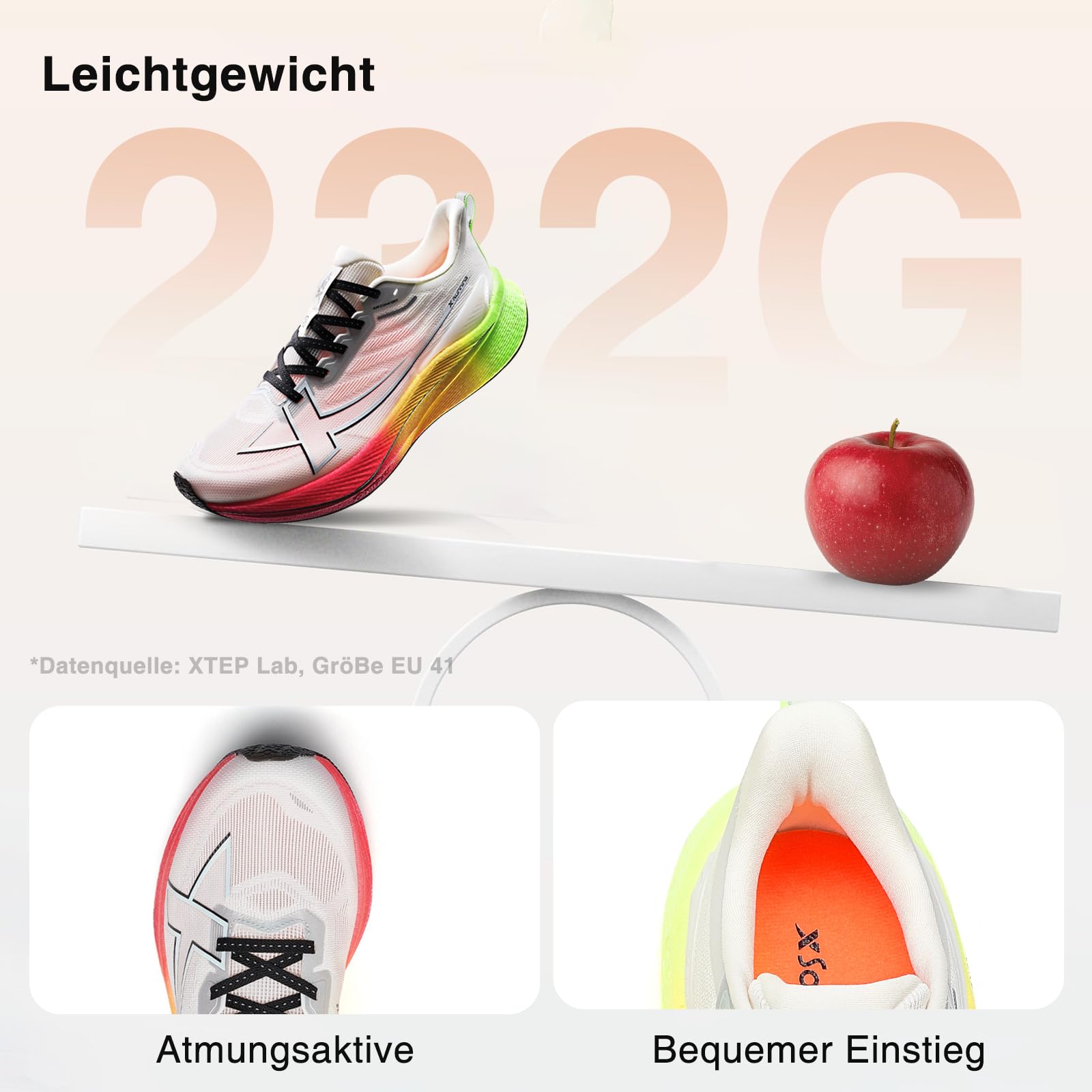 XTEP Professionelle 2000km Herren-Laufschuhe für Prüfungstraining,Hohe Dämpfung Starke Rückstoßfähigkeit Sneaker, rutschfeste und strapazierfähige Sportschuhe, ideal für Langstreckenläufe ab 10 km