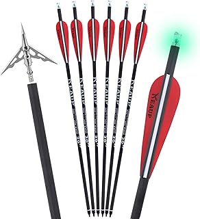 20 inch Carbon Crossbow Bolt and Crossbow Broadheads Lighted Nocks Set, 6 PCS Hunting Carbon Crossbow Arrows for Archery Practice and Hunting
