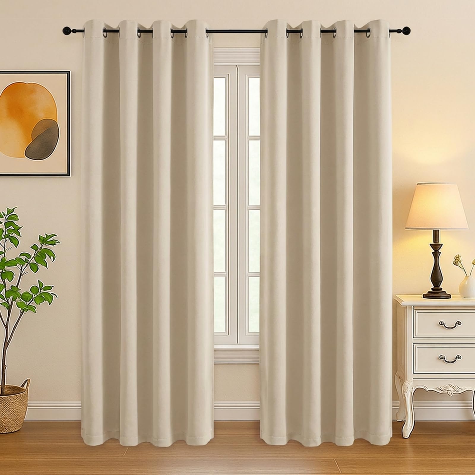 Simplebrand Biscotti Beige Curtains for Bedroom Living Room 72 Inches Long 2 Panels Set, Room Darkening Thermal Insulated Curtains Drapes, Solid Grommet Noise Reducing Window Treatment, W50 x L72 Inch — image 1