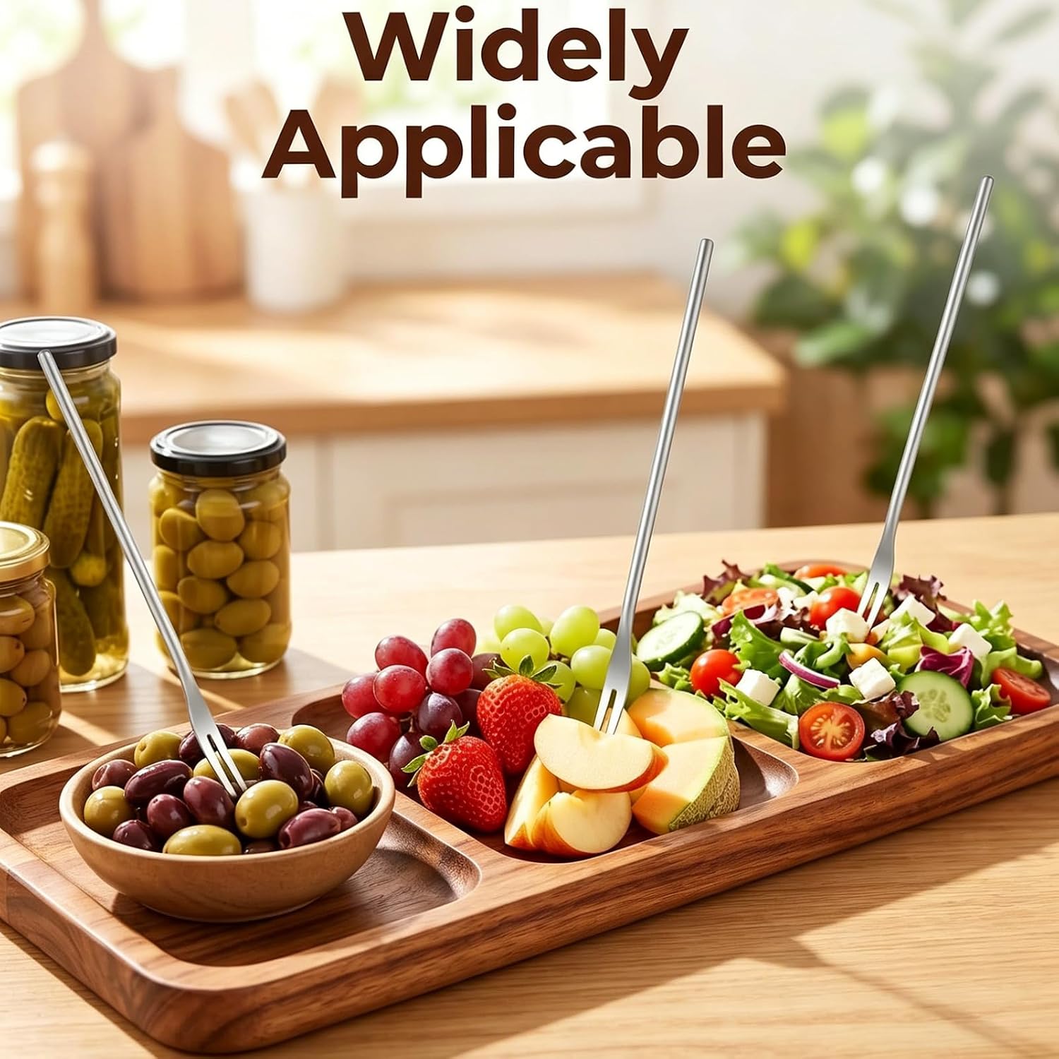 3 Pcs Pickle Fork, 8.6 Inches Long Handle Olive Fork 304 Stainless Steel Pickle Picker 2-Tine Cocktail Fork for Jar Dessert Appetizer Fruit Vegetables Salad