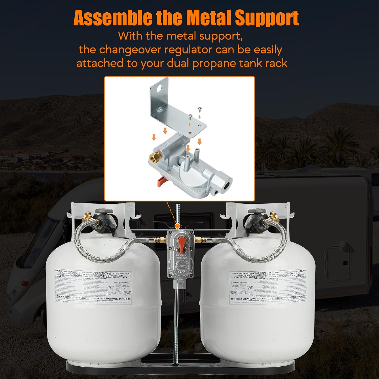 Skyflame Automatic Changeover for RV, Dual Propane Tank Switch with 18 Inch Pigtails, Indicator Gauges and Mounting Bracket