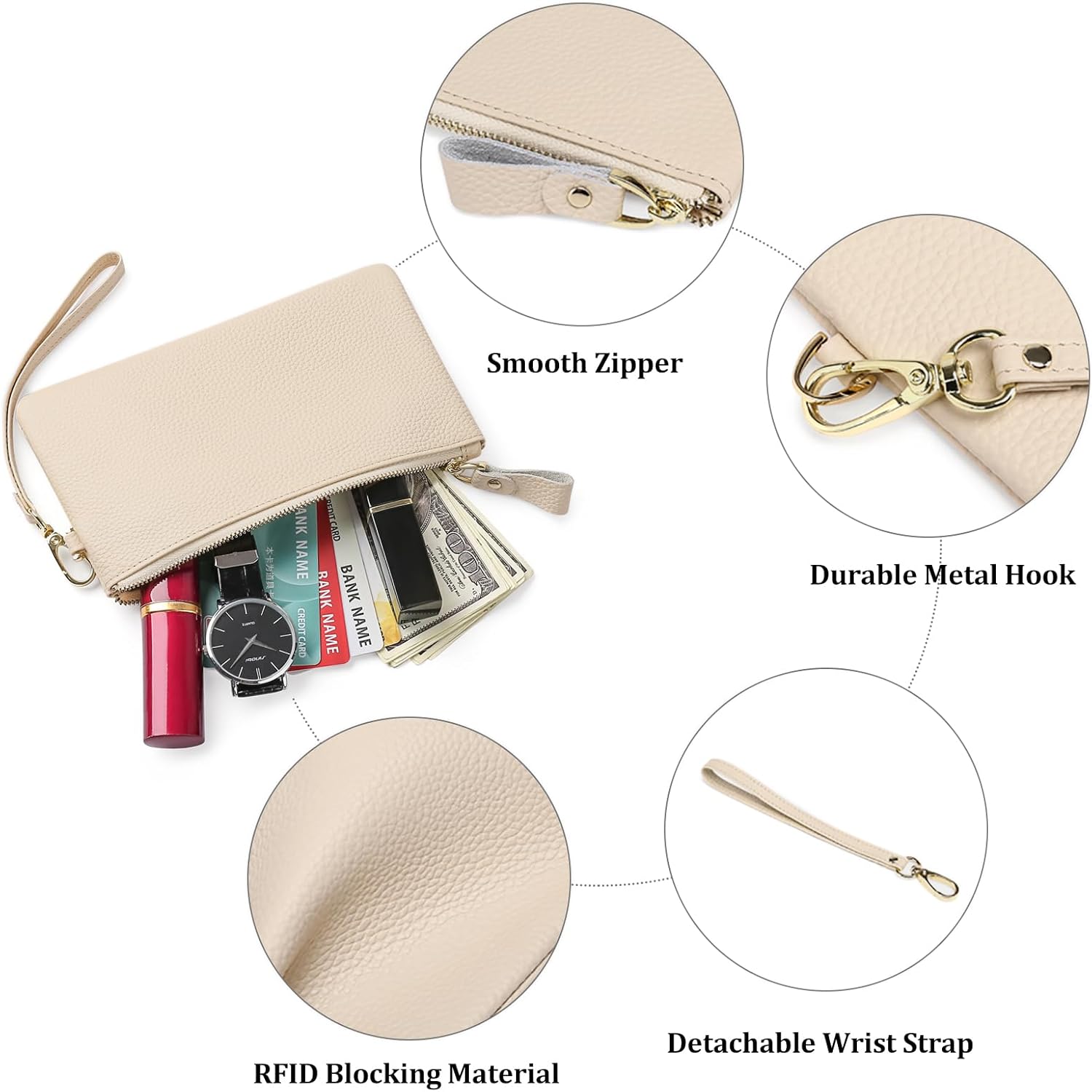 GOIACII Women's Wristlet Clutch Slim Leather Wallet RFID Blocking Handbag - Image 5