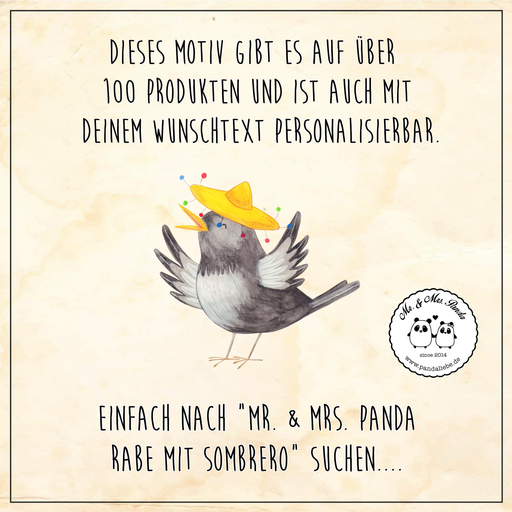 Mr. & Mrs. Panda 50 x 75 cm Fußmatte Rabe Sombrero - Geschenk, lustige Sprüche, Fußabstreifer außen, Gummimatte, Vogel, Fußmatten, Elster,