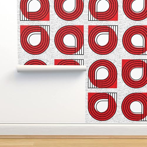Miniatura 4 de Spoonflower Peel & Stick Wallpaper 9ft x 2ft - Bauhaus Red White Modern Abstract Geometric Black Circles Graphic Custom Removable Wallpaper