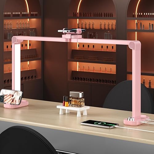 Miniatura 10 de Luz de uñas para escritorio, 34 pulgadas, 48 W, media luna, ajustable, temperatura de color de 3000 K-6000 K, 0-100% de brillo, lámpara de uñas con