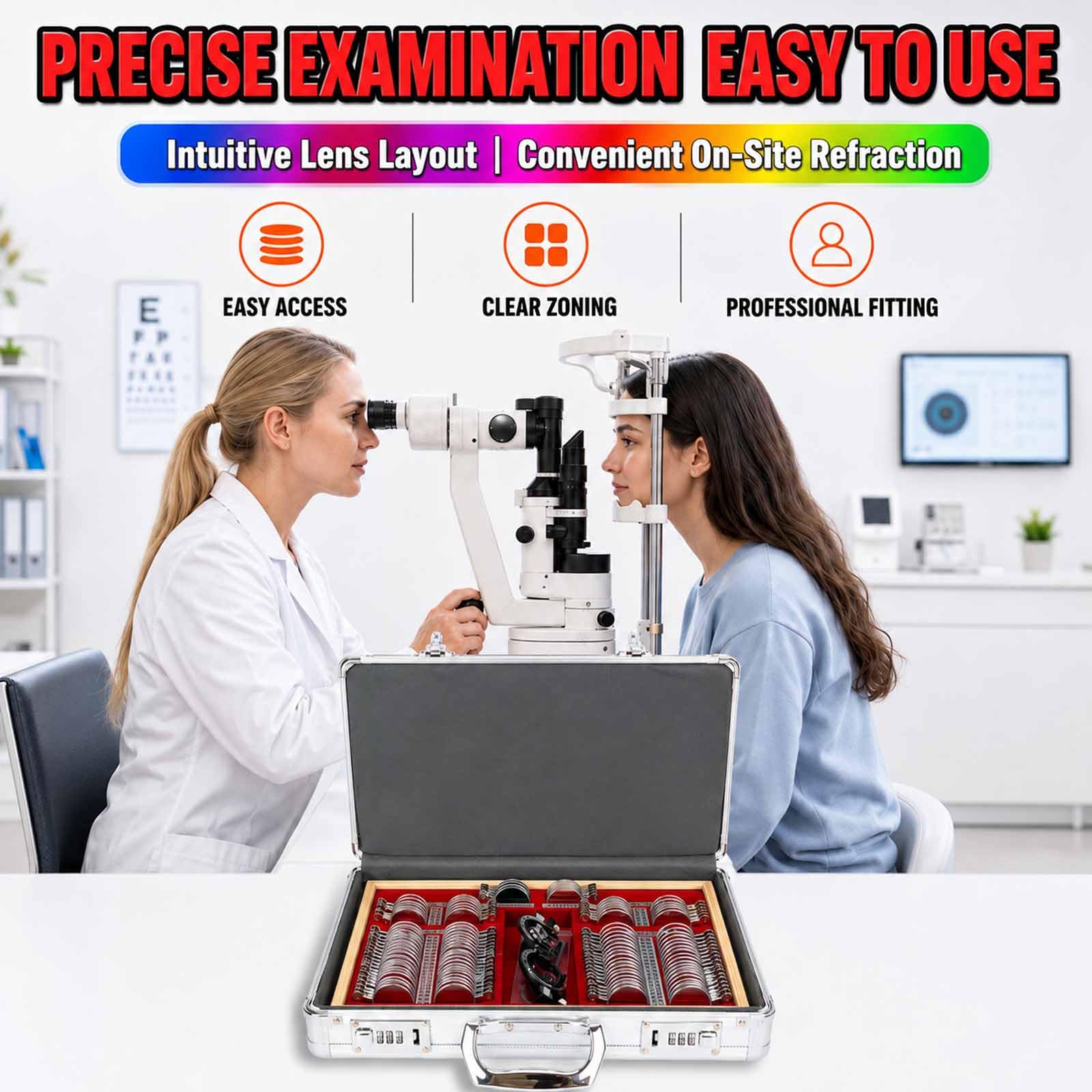 Zestaw 104 Metalowych Soczewek Próbnych Do Optometrii, Zestaw Soczewek Próbnych Do Optometrii Z Okularami Pomiarowymi I Ramką Testową, 35,6 Mm Przezroczysta Apertura I Moc Soczewki