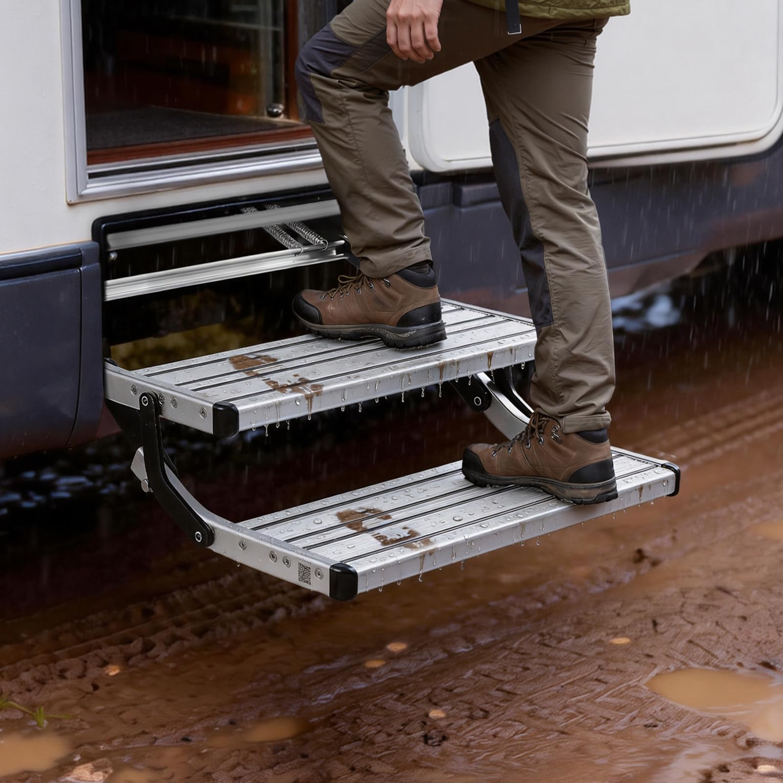 VEVOR Escalón para Autocaravana Manual de 2 Peldaños, Escalera Plegable Retráctil Carga de 199,58 kg, con Estructura de Acero y Escalones de Aleación de Aluminio, para Caravana, Remolque de Viaje