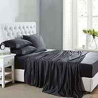 Vista 12 de Lanest Housing Silk Satin Sheets, Queen Size Satin Bed Sheet Set with Deep Pockets, Cooling Soft and Hypoallergenic Sheets Queen - Black Aqua