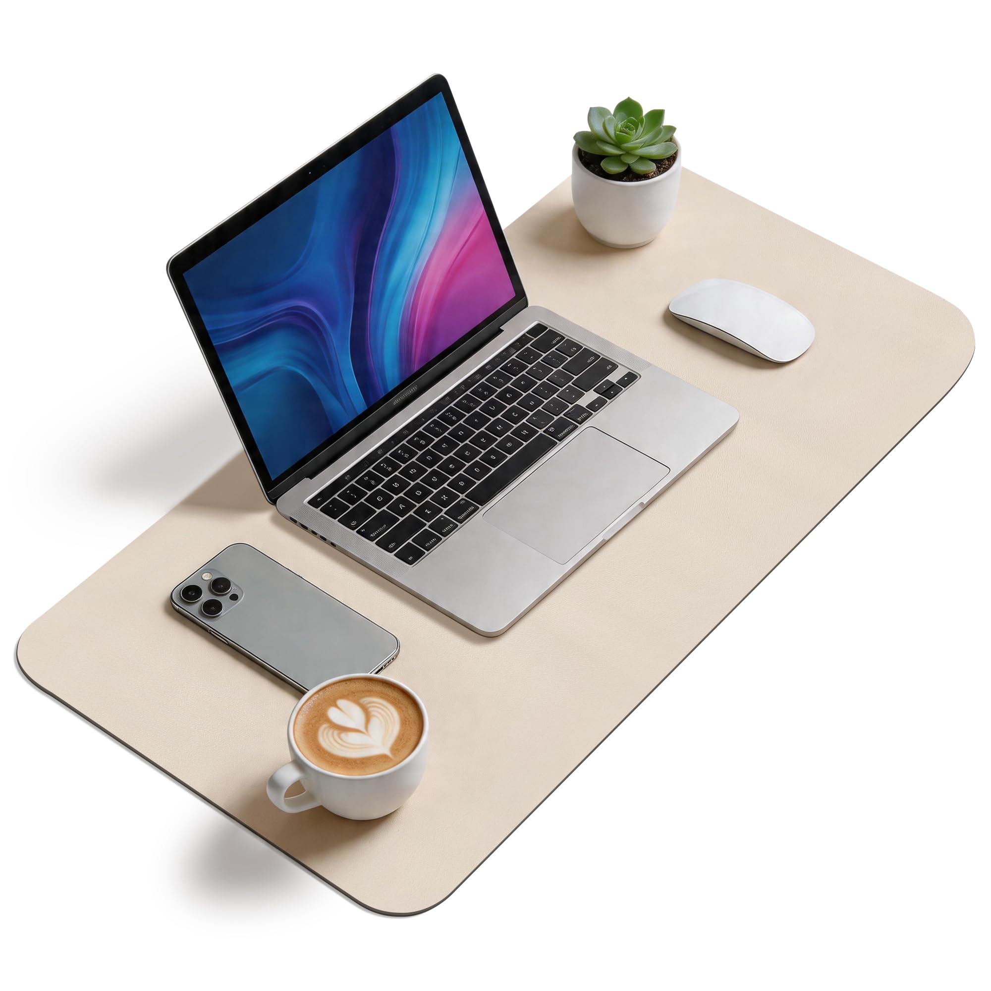 YISH Desk Mat PU Leather Mouse Mat Desk Non-Slip 80 x 40 cm Waterproof for Laptop/Keyboard/Mouse Office and Home ⟮Beige⟯