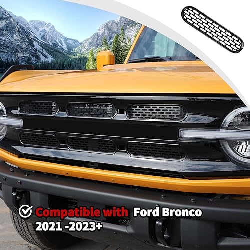 Miniatura 3 de JWWY Cubiertas para parrilla delantera, insertos de rejilla central, compatible con accesorios Ford Bronco 2021-2023, color negro, 6 unidades