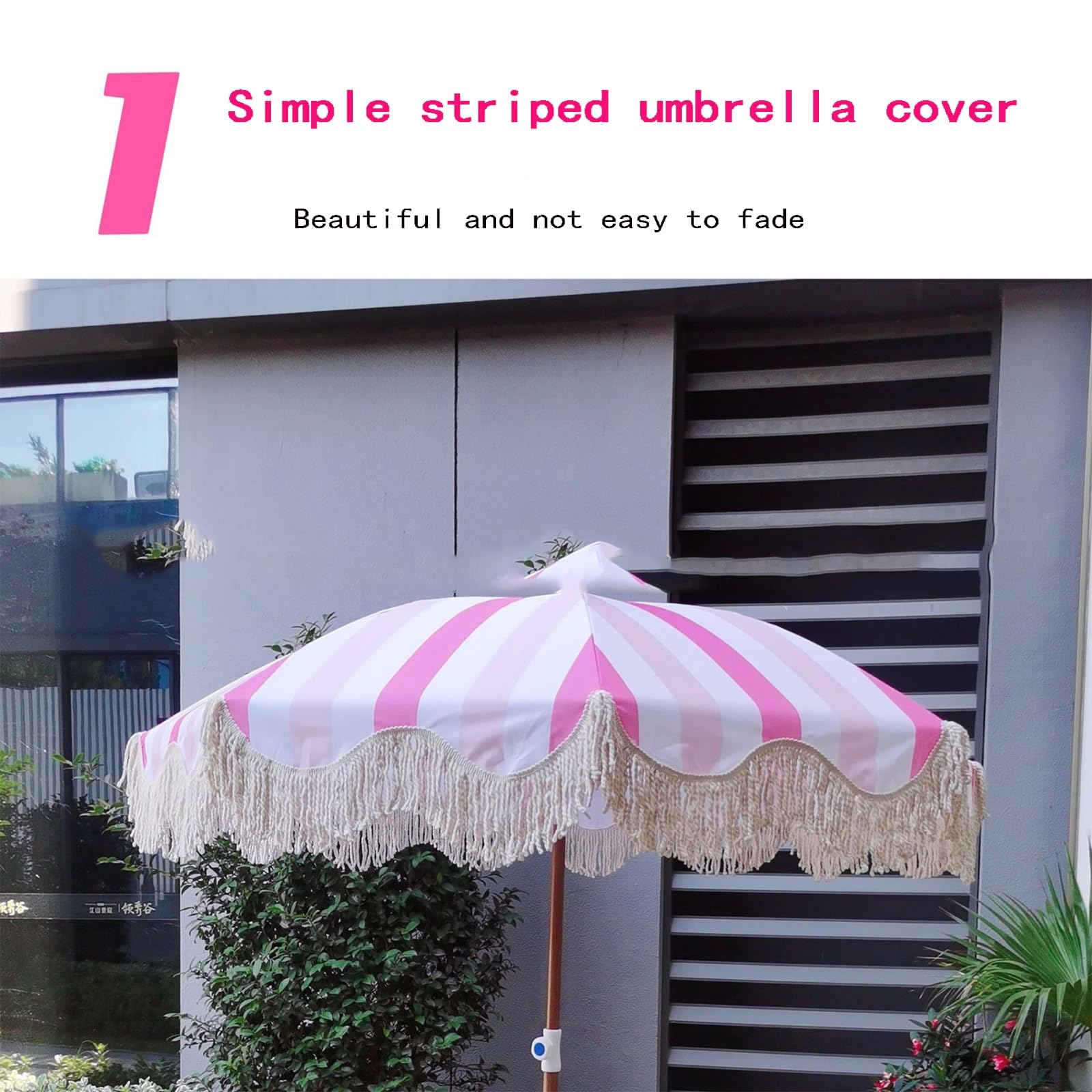 Ombrellone da esterno per patio, con nappe, palo in legno e borsa per il trasporto, ideale per il giardino, il prato e il tavolo da biliardo.