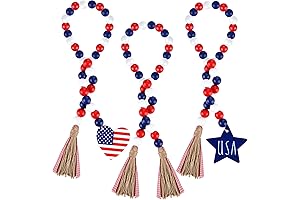 3 Pieces Rustic Patriotic Garlands Set - Perfect Independence Day Wood Bead...