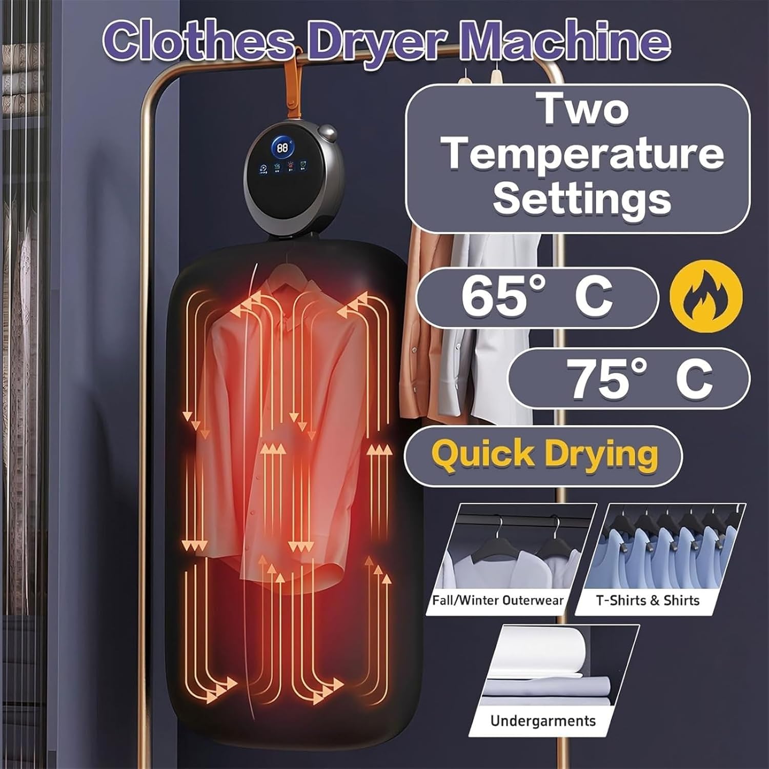 Portable Foldable Clothes Dryer, Quiet Compact Mini Laundry With Timer And Drying Bag, Fast Essential For Apartment, RV, Travel, Home And School, Grey(Grey)