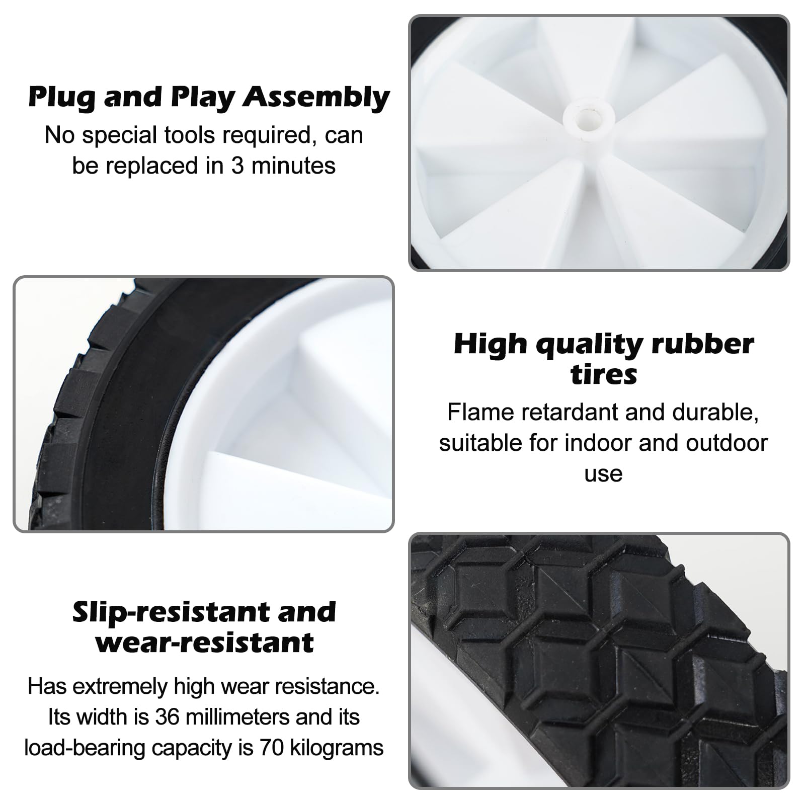 2 ruedas de goma, ruedas de goma de 175 mm de diámetro, rueda de repuesto de 7 pulgadas, eje de 13 mm, ancho de 35 mm, rueda de plástico para barbacoa, carro, tractor cortacésped, remolque