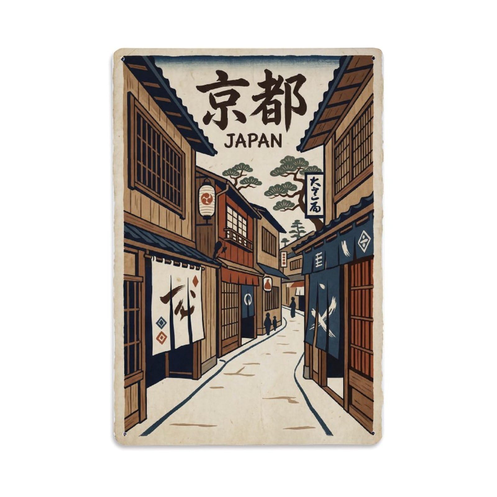 Gead 8X12inch Style Vintage Travel Kyoto Japan Streets Metal Tin Sign