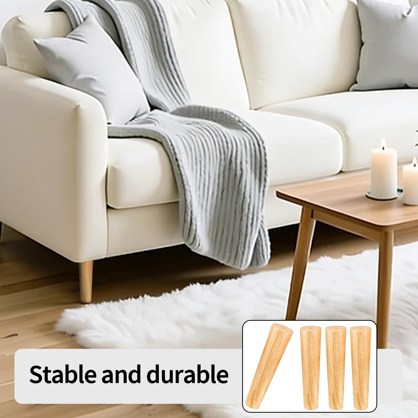 4 PiezasPatas para Muebles de Madera, 20 cm Patas Muebles Sofás, Patas de Mesa de Madera Cónicas para Mueble Mesa Gabinete Cama Mesitas Sillas Armarios Cónicas, con Accesorios