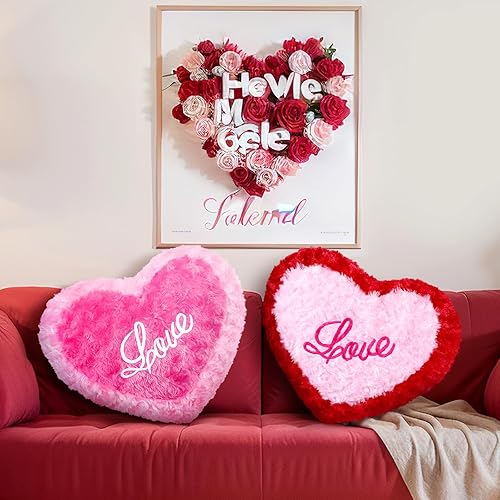 Almohadas de corazón para el día de San Valentín, suaves y lindas almohadas decorativas en forma de corazón, almohada roja y rosa, almohada estética
